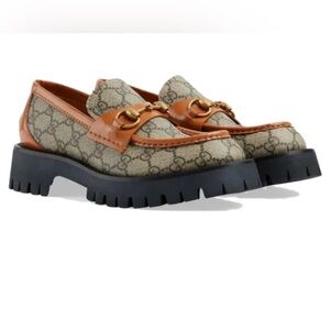 Brand new Gucci GG Canvas Platform Loafers Horsebit 'Brown Leather'